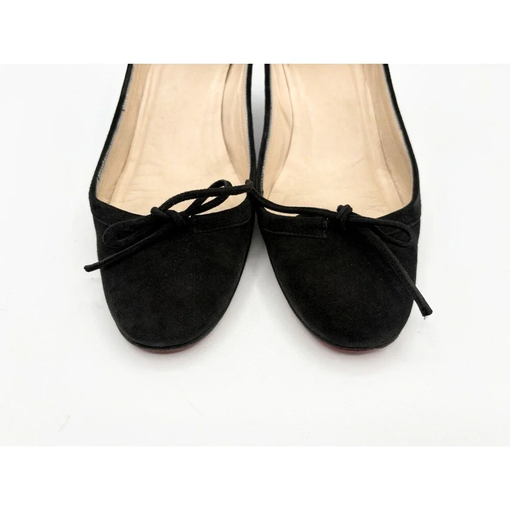 Christian Louboutin Black Suede Bow Accent Marcia Balla Kitten Heels Size EU 38